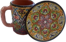 Altyn Adam mug and saucer made of ceramic, yellow-green-red