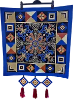 Altyn Adam picture made of combined fabric, Kazakhstan blue pattern