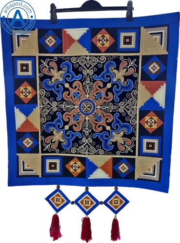 Altyn Adam picture made of combined fabric, Kazakhstan blue pattern