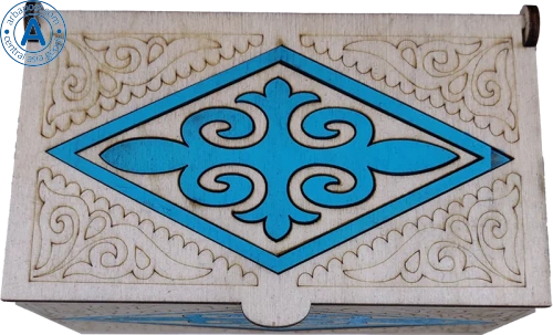 Altyn Adam storage box made of wood, rectangular, white with blue pattern photo 2