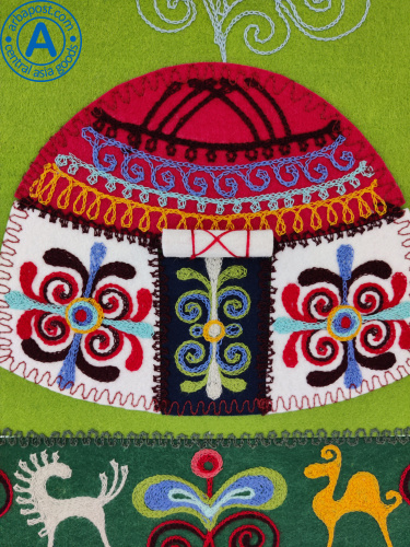 Altyn Adam picture made of felt, yurt on green background photo 2