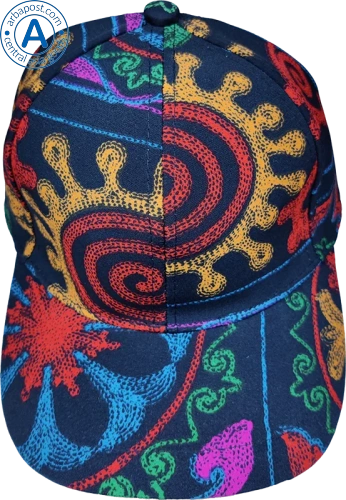 Elai cap, dark blue with ancient Kazakhstan sun pattern