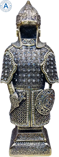 Altyn Adam figure made of metal, man with shield, large