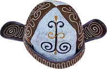 Altyn Adam cap made of felt, brown with black-yellow koshkar muyiz pattern