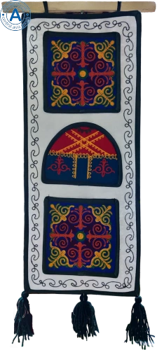 Altyn Adam picture made of felt, triple, blue yurt-yellow pattern