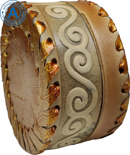 Altyn Adam storage box made of leather, round, grey with pattern photo 4