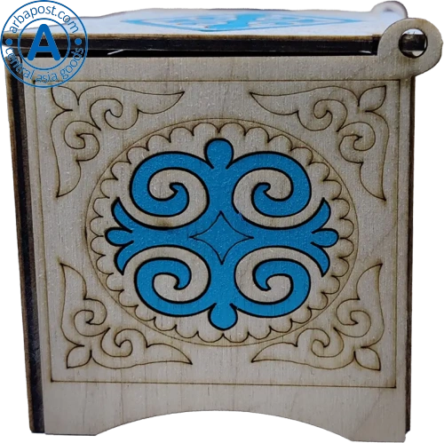 Altyn Adam storage box made of wood, rectangular, white with blue pattern photo 3