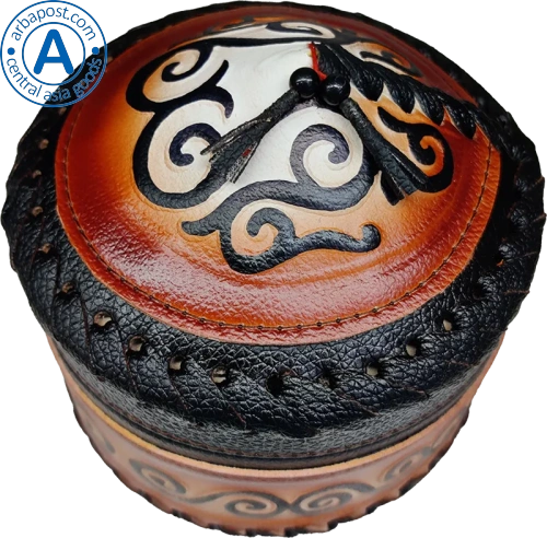 Altyn Adam storage box made of leather, round, black with brown pattern photo 3