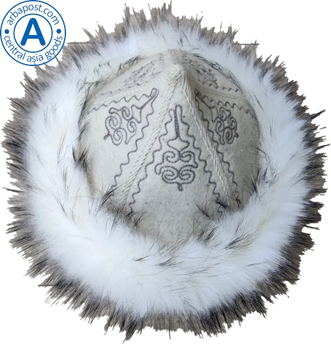Altyn Adam cap made of felt and fur, white with grey pattern photo 3