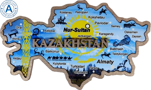 Altyn Adam magnet, Kazakhstan map, light blue