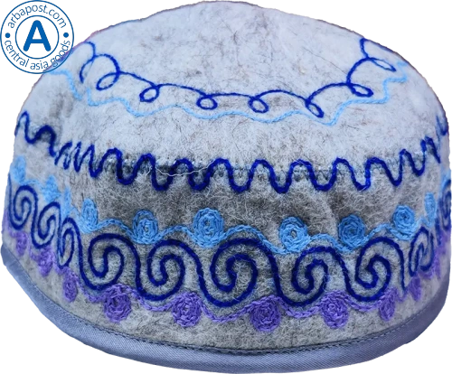 Altyn Adam children's vest and cap made of felt, grey with blue pattern photo 4