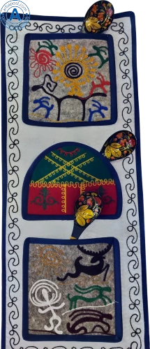 Altyn Adam picture made of felt, triple, green yurt-sun-rams photo 2