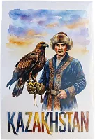 Zhanyl postcard, Kazakhstan, man and eagle
