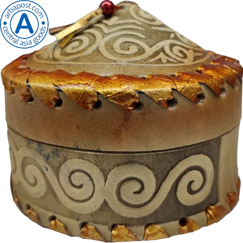 Altyn Adam storage box made of leather, round, grey with pattern photo 2