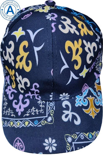Elai cap, dark blue with Kazakhstan patterns