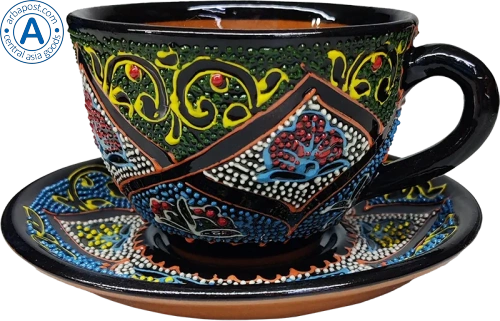 Altyn Adam cup and saucer made of ceramic, black-blue-green photo 2