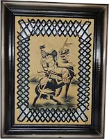 Altyn Adam picture made of leather, warrior on horse