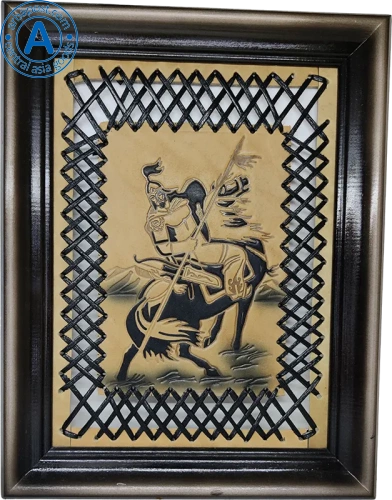 Altyn Adam picture made of leather, warrior on horse