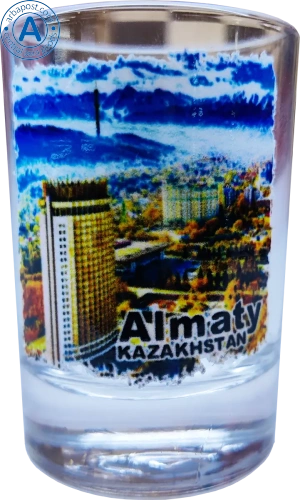 Altyn Adam shot glass, Kazakhstan hotel and mountains