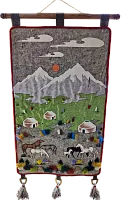 Altyn Adam picture made of felt, silver mountains-horses