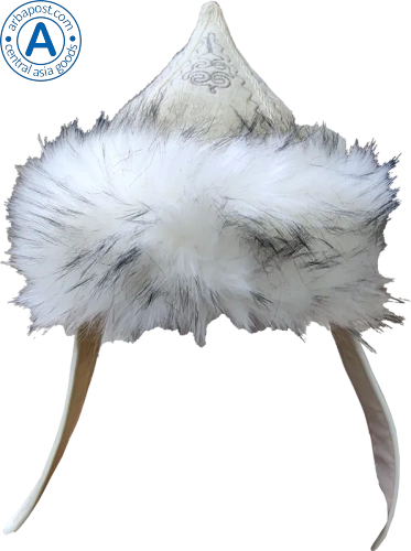 Altyn Adam cap made of felt and fur, white with grey pattern