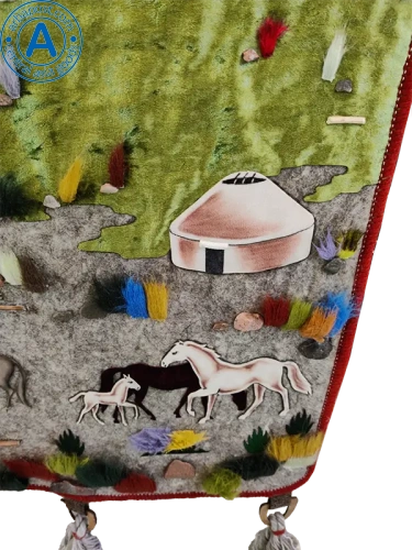Altyn Adam picture made of felt, silver mountains-horses photo 3