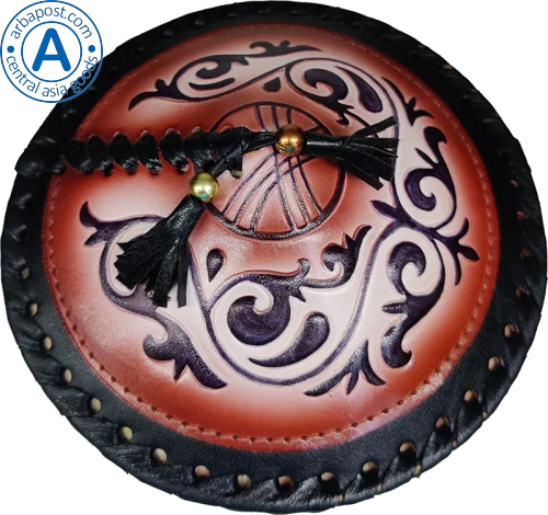 Altyn Adam storage box made of leather, round, black with red pattern photo 4