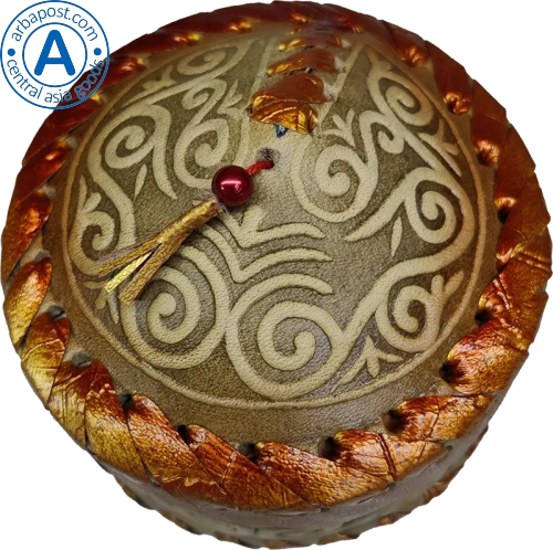 Altyn Adam storage box made of leather, round, grey with pattern photo 3