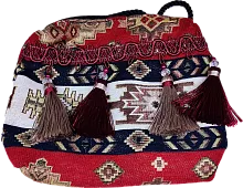 Altyn Adam bag made of fabric with pendants and black-red pattern