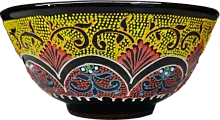 Altyn Adam bowl made of ceramic, round, yellow-black-red