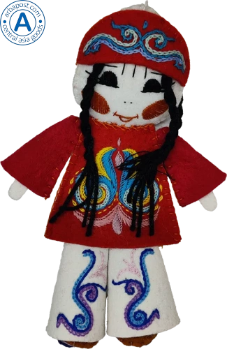 Altyn Adam doll of girl, hanging, red-white