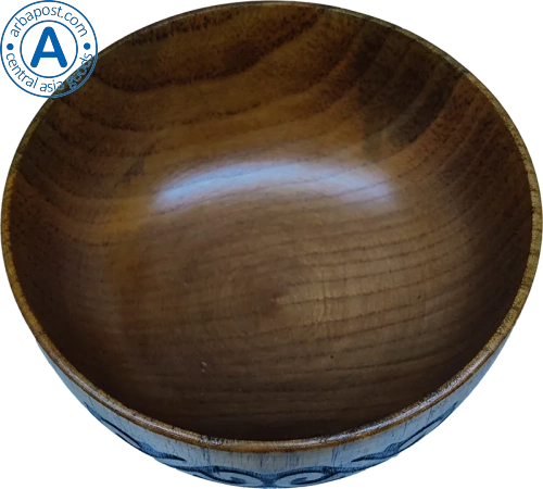 Altyn Adam bowl made of wood, round, brown with black pattern photo 2