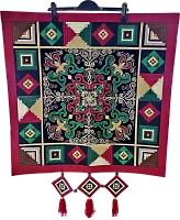 Altyn Adam picture made of combined fabric, Kazakhstan red-green pattern