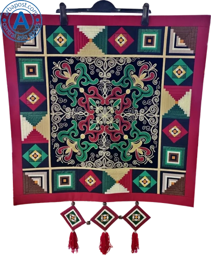 Altyn Adam picture made of combined fabric, Kazakhstan red-green pattern
