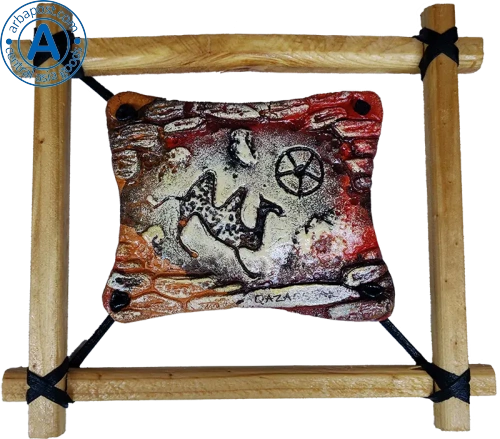 Zhibek Zholy picture made of leather, rectangular, camel