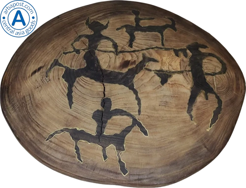 Altyn Adam plate made of wood, round, with pattern