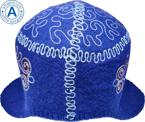 Altyn Adam cap made of felt, long, blue with white-blue pattern photo 3