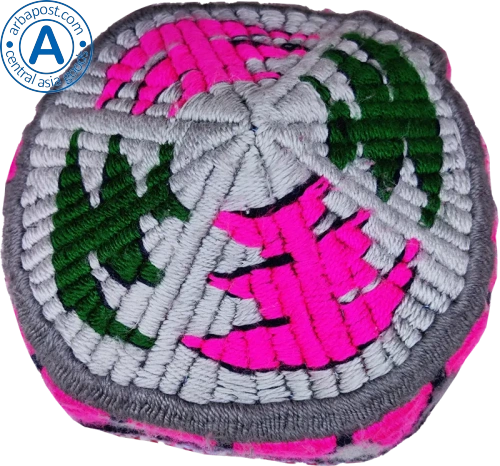 Altyn Adam cap made of combined fabric, short, grey with rose-green pattern photo 2