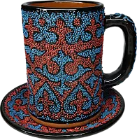 Altyn Adam mug and saucer made of ceramic, red-blue