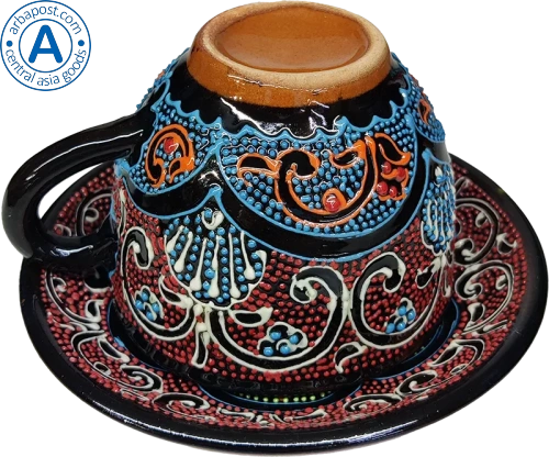 Altyn Adam cup and saucer made of ceramic, red-blue-black photo 3