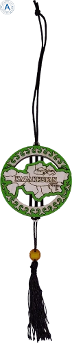 Altyn Adam keychain made of wood, Kazakhstan map, green