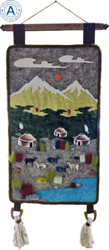 Altyn Adam picture made of felt, gold mountains-rams