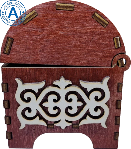 Altyn Adam storage box made of wood, rectangular, red with white wood pattern photo 2