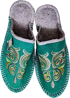 Altyn Adam slippers made of wool, round end, green with green pattern