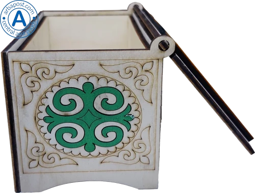 Altyn Adam storage box made of wood, rectangular, white with green pattern photo 3