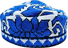 Altyn Adam cap made of combined fabric, short, blue-white pattern