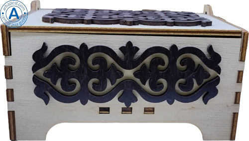 Altyn Adam storage box made of wood, rectangular, white with black wood pattern photo 2