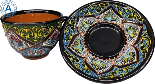 Altyn Adam cup and saucer made of ceramic, black-blue-green photo 4