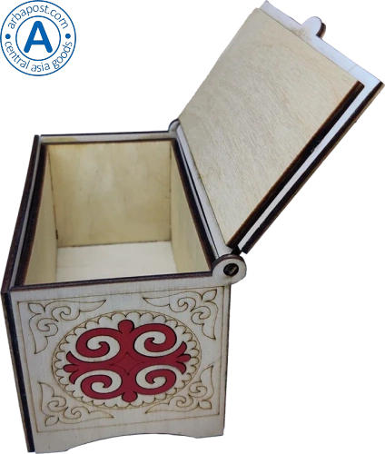 Altyn Adam storage box made of wood, rectangular, white with red pattern photo 4