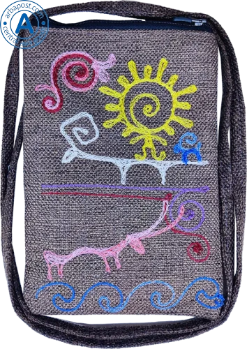 Altyn Adam bag made of fabric, grey with sun and rams